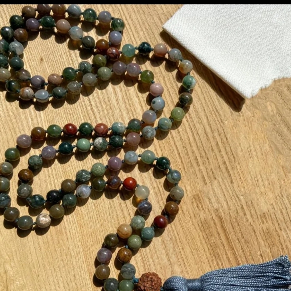 New Indian Agate Beaded Tassel Necklace 30in